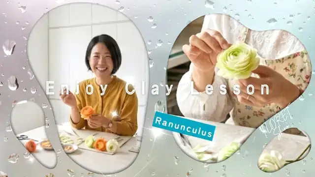 大阪堺クレイクラフト教室FLORET-Shinoで制作する粘土の花ラナンキュラスを手にする生徒様